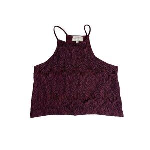 kendall kylie small wine thin strap sleeveless floral lace crop top Dd541